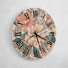 Floral Decorative Tempered Glass Wall Clock, Stylish Home Decor Gift For Couples