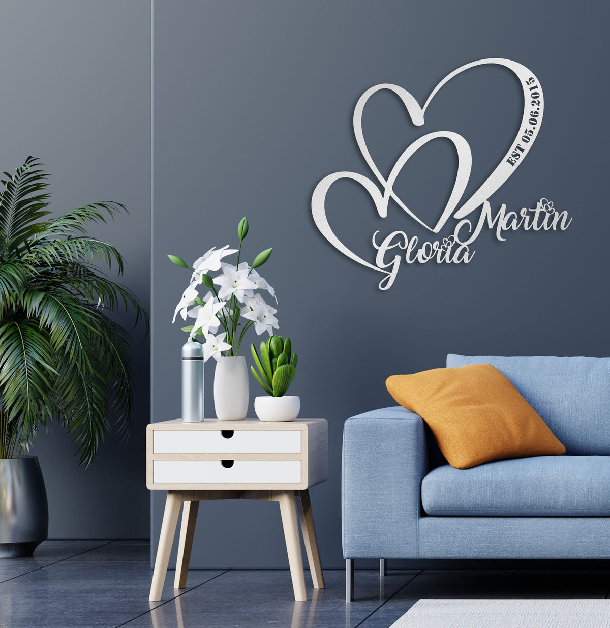 Personalized Wedding Gift for Couple Heart Sign with Names and Date