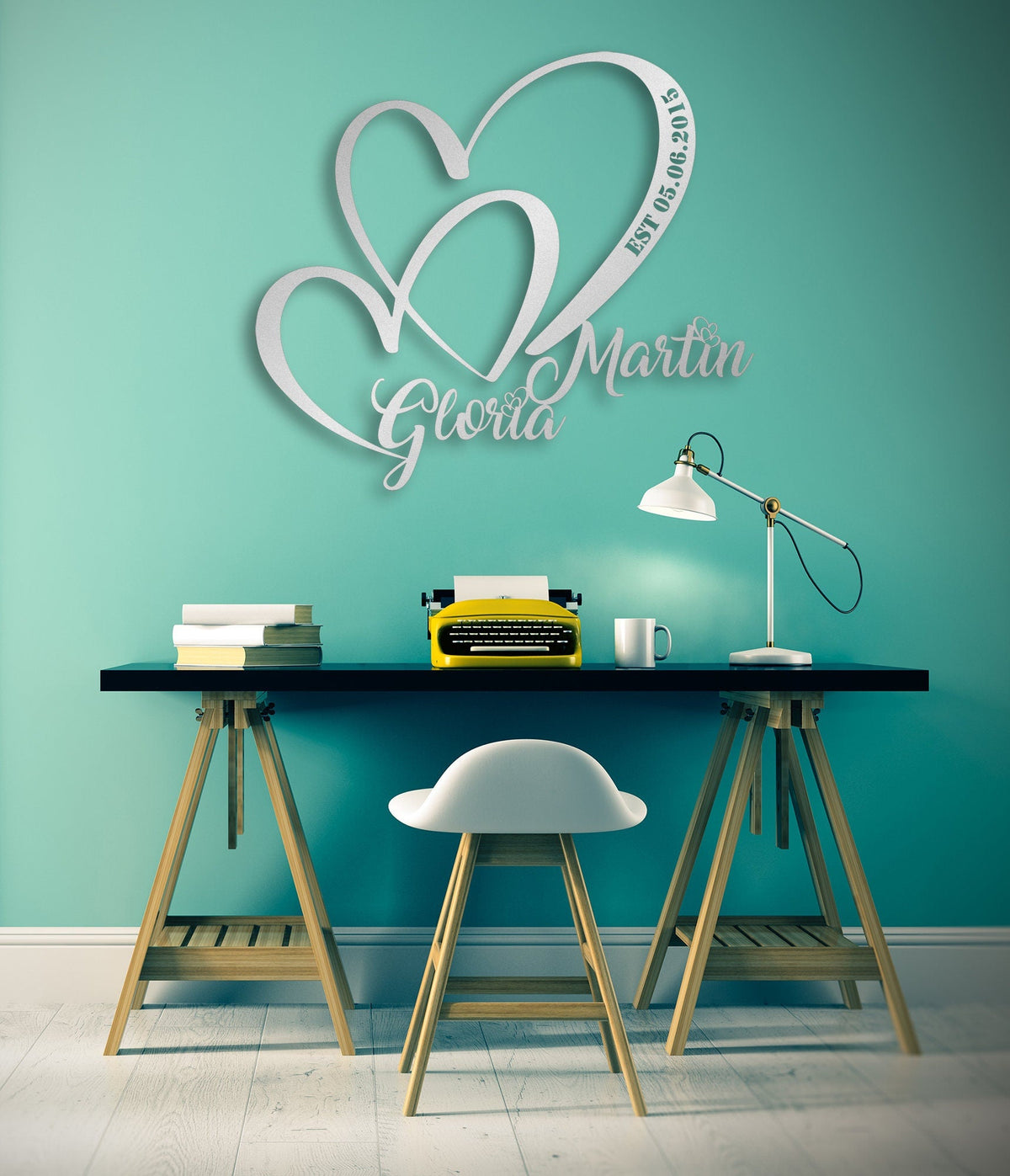 Personalized Wedding Gift for Couple Heart Sign with Names and Date