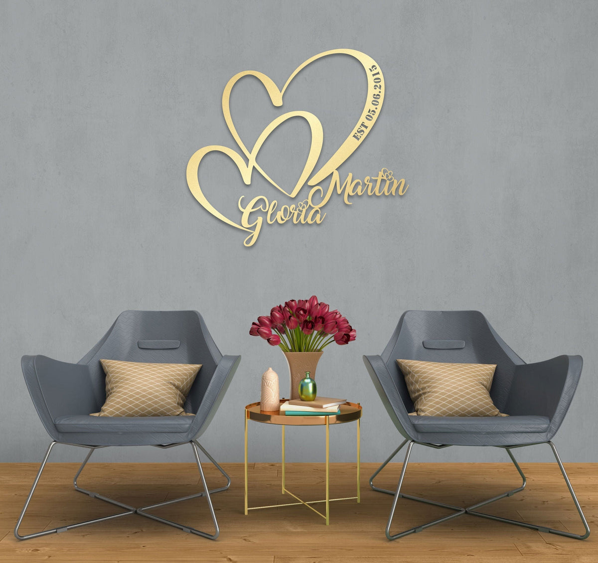 Personalized Wedding Gift for Couple Heart Sign with Names and Date