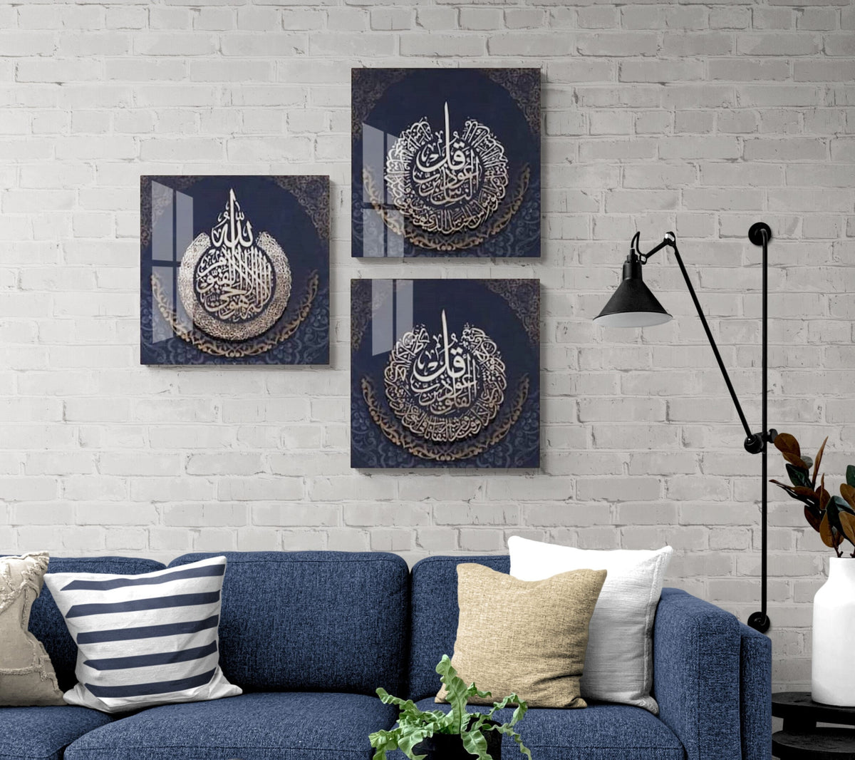 Glass Ayatul Kursi Islamic Wall Art with Al Falaq and Al Nas Arabic Calligraphy