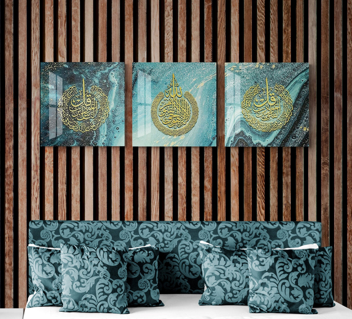 Glass Ayatul Kursi Islamic Wall Art with Al Falaq and Al Nas Arabic Calligraphy