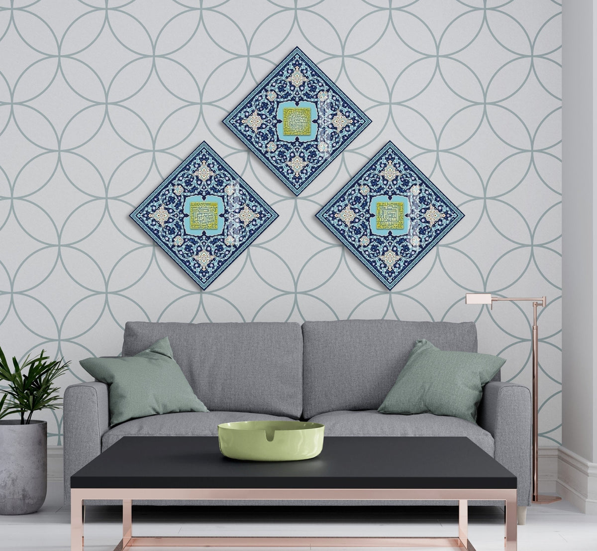 Glass Ayatul Kursi Islamic Wall Art with Al Falaq and Al Nas Arabic Kufic Calligraphy