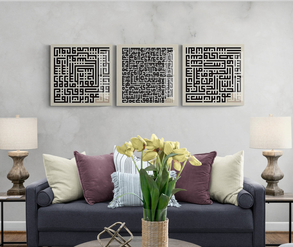 Glass Ayatul Kursi Islamic Wall Art with Al Falaq and Al Nas Arabic Kufic Calligraphy