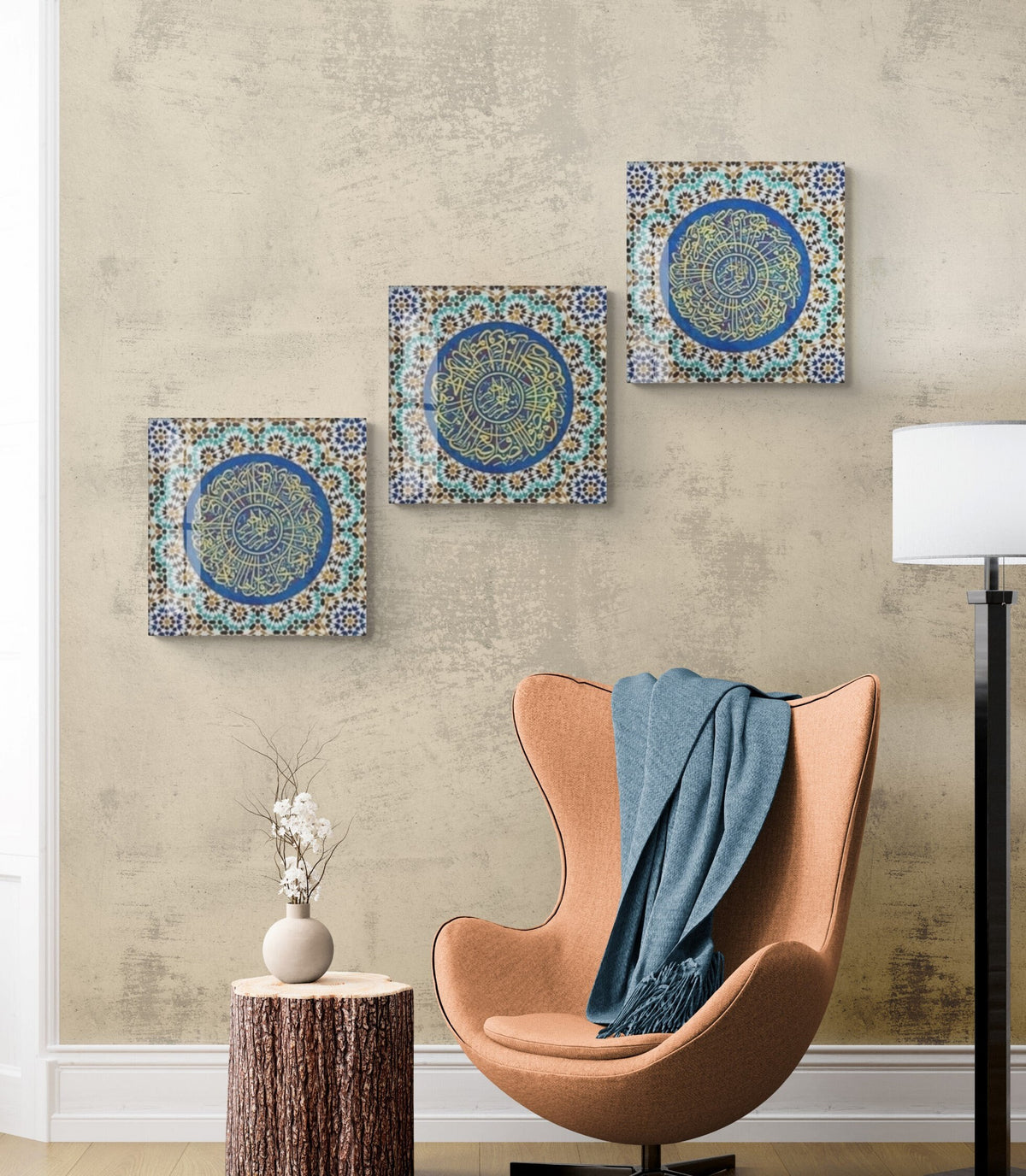 Surahs Glass Islamic Wall Art Al Inshirah, Al Kafirun and Al Asr Arabic Calligraphy